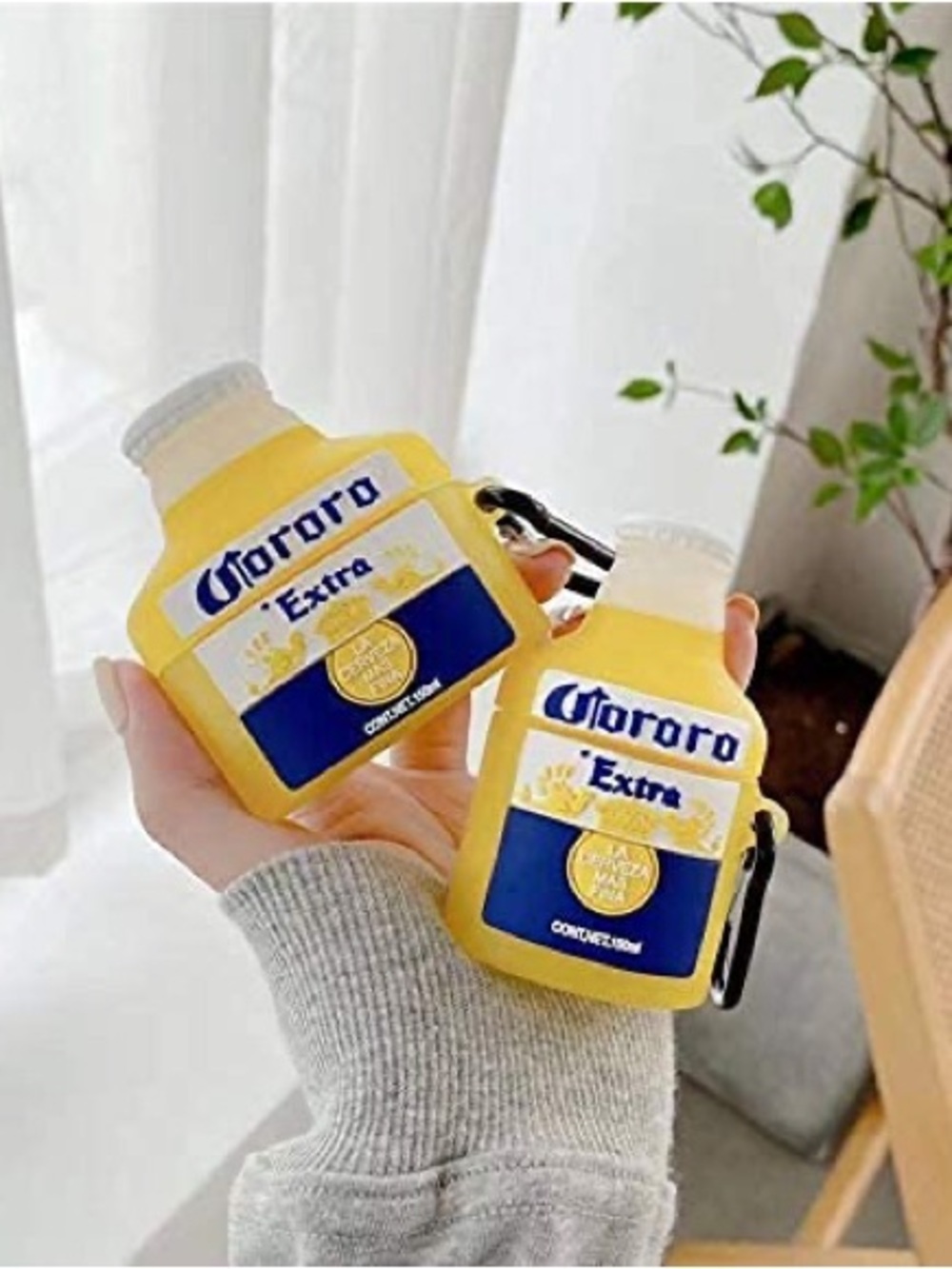 Corona Extra Yellow Bottle Silicone Keychain AirPod Case